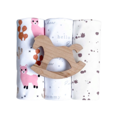 Многоразовая пеленка Mjolk трикотаж 120x85, с принтом, ламы девочки/кляксы/hello mommy, 3 шт.