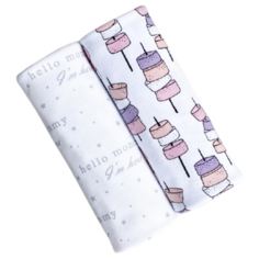 Многоразовая пеленка Mjolk трикотаж 120x85, с принтом, маршмэллоу/hello mommy, 2 шт.