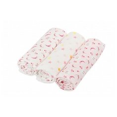Многоразовая пеленка Forest kids фланель 130х90 см 3 шт, облака/звезды/розовый