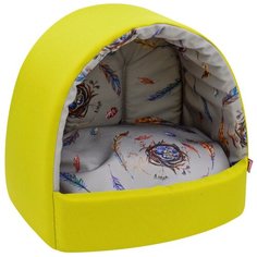 Домик для кошек Zooexpress Птицы, эстрада, мебельная ткань, горчично-желтый, 35х31х31 см