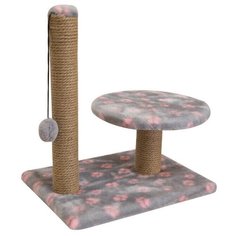 Когтеточка Zooexpress Столбик, с полкой, мех Лапки, 35х45х52 см