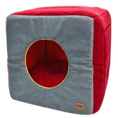 Домик для кошек Zooexpress Ампир, куб-трансформер, мебельная ткань, серый-бордо, 50х50х48 см