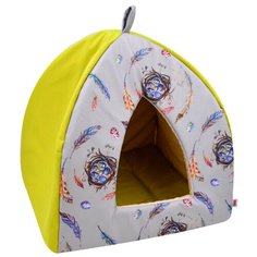 Домик для кошек Zooexpress Птицы, вигвам, мебельная ткань, горчично-желтый, 46х46х42 см