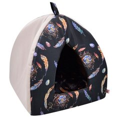 Домик для кошек Zooexpress Птицы, вигвам, мебельная ткань, светло-серый, 46х46х42 см