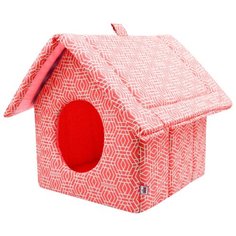 Домик для кошек Zooexpress Геометрия, изба на молнии, бязь, коралловый, 44х40х40 см