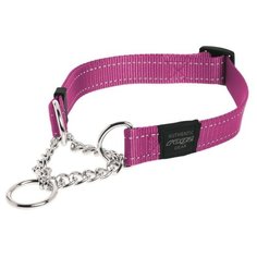 Ошейник ZOOEXPRESS FRESH LINE 20 мм, полуудавка с 3 кольцами, капрон, светоотражающая нить, длина 30-40 см, малиновый