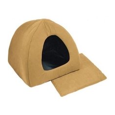 Домик для кошек Дарэлл Фанза-бархат №2, мягкий, с подушкой, охра, 42х42х35 см
