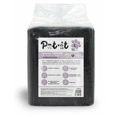 Пеленки Pet-it гелевые(SAP) с угловыми стикерами, черные с Бамбуковым углём, размер L 60х90, 30 шт