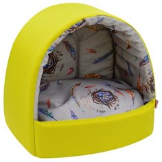 Домик для кошек Zooexpress Птицы, эстрада, мебельная ткань, горчично-желтый, 42х36х36 см