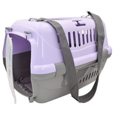 Переноска Zooexpress Турне, с пластиковой дверцей, (коврик и ремень), 48х32х32 см