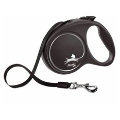 Поводок-рулетка Flexi Black Design L 5м до 50кг ремень, серебро