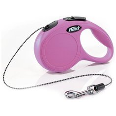 Flexi New Classic XS 3м до 8кг поводок-рулетка трос, розовый