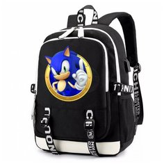 Рюкзак Ёж Соник (Sonic) черный с USB-портом №4 Noname