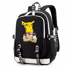 Рюкзак Эш и Пикачу (Pokemon) черный с USB-портом №2 Noname