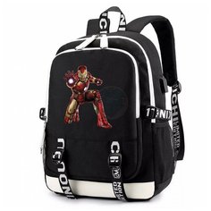 Рюкзак Железный человек (Iron man) черный с USB-портом №2 Noname