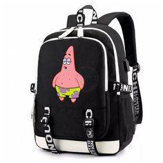 Рюкзак Патрик (Sponge Bob) черный с USB-портом №3 Noname