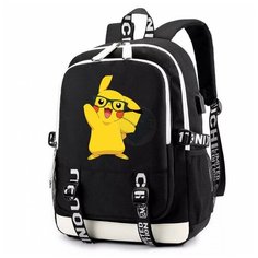 Рюкзак Пикачу в очках (Pokemon) черный с USB-портом №7 Noname
