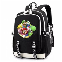 Рюкзак герои Марио (Mario) черный с USB-портом №6 Noname