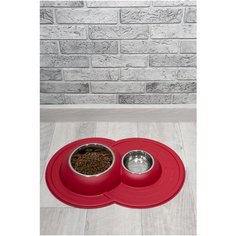 Поддон резиновый с двумя мисками металл. 0,23+0,6л. VOLCANO, красный Georplast