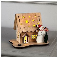 Фигура дерев. "Домик со снеговиком" 15х11х3 см, 1 LED, LR41x3 (в компл.), Т/белый 6117377 Luazon Lighting