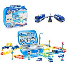 Детский игровой набор Парковка Police Parking, 1998462 в чемодане, с машинками и вертолетом, 70х45х25 см Joy Toy