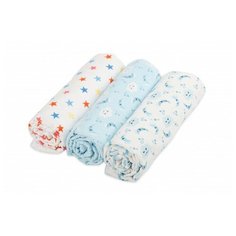 Многоразовая пеленка Forest kids фланель 130х90 см 3 шт, облака/звезды/голубой
