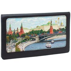 Тревел конверт с принтом Eshemoda "Кремль. Каменный мост", натуральная кожа, цвет черный