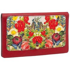 Тревел конверт с принтом Eshemoda "Цветочное настроение" натуральная кожа, цвет красный