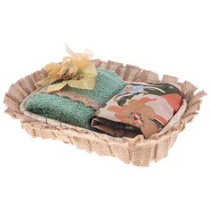 Набор из 2- х полотенец в корзине, SANTALINO шарм, 30х50 см, х\б 100%, зел+цв, махра+рогожка850-841-21)