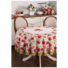 Скатерть Santalino Маки круглая, диаметр 185 см, 100% хлопок, твил, кремовый (850-731-22)