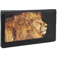 Тревел конверт с принтом Eshemoda "Золотой лев", натуральная кожа, цвет черный