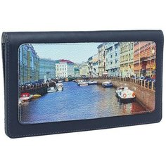 Тревел конверт с принтом Eshemoda "Экскурсия по Санкт- Петербургу" натуральная кожа, цвет синий