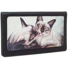 Тревел конверт с принтом Eshemoda "Моя мур- мур", натуральная кожа, цвет чёрный