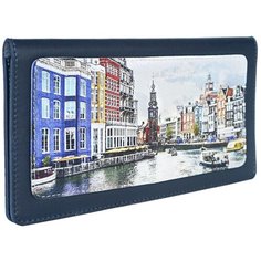 Тревел конверт с принтом Eshemoda "Яркий Амстердам" натуральная кожа, цвет синий