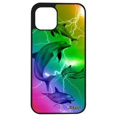 Дизайнерский чехол на смартфон // iPhone 12 Pro Max // "Дельфины" Нарвал Морские, Utaupia, цветной