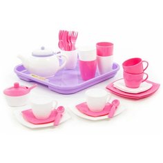 Игровой детский набор детской посуды "Алиса" с подносом на 4 персоны (35 элементов) (в сеточке) 58973 Полесье