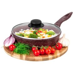 Сковорода глубокая 22 см Elan Gallery гармония вкуса Рубин с крышкой D22, с несъёмной ручкой