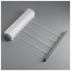 Сушилка для белья роторная Skiico 4 линии / Настенная сушилка с двумя элементами крепления / Сушилка для белья из веревки, пластик, цвет белый