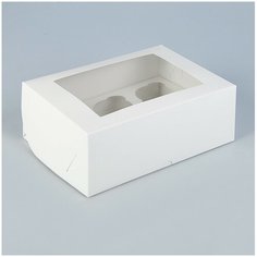 Коробка на 6 капкейков с окном, 25х17х10 (см), белая Дарите счастье