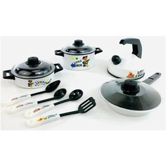 Детский игровой набор посуды 126 Little Cooker, 11 предметов: кастрюли, сковорода, крышки, половник, шумовка, ложка, лопатка, 26х24х11 см Kitchen