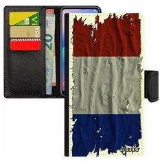 Чехол книжка на смартфон iPhone 8 Plus, "Флаг Франции на ткани" Государственный Страна Utaupia