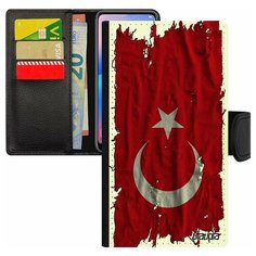 Чехол книжка на смартфон Apple iPhone 8, "Флаг Турции на ткани" Государственный Страна Utaupia