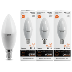 Gauss Упаковка светодиодных ламп 3 шт Gauss Elementary Свеча 6W 420lm 3000K Е14 LED 33116