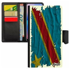 Чехол книжка на смартфон Mi 8 lite, "Флаг Конго Киншаса на ткани" Патриот Государственный Utaupia