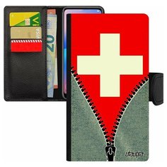 Чехол книжка на смартфон Xiaomi Mi 8 lite, "Флаг Швейцарии на молнии" Страна Путешествие Utaupia