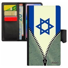 Чехол-книжка на смартфон Mi 8 lite, "Флаг Израиля на молнии" Туризм Патриот Utaupia