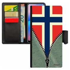 Чехол книжка на смартфон Redmi 6a, "Флаг Норвегии на молнии" Патриот Государственный Utaupia