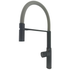 Смеситель для кухни OUTE черный, однорычажный, с аэратором. Высота 441.5 mm. Излив: высокий, гибкий, белый, силиконовый, поворотный, длинный. Монтаж на одно отверстие, на гайке, гибкая подводка 1/2. Тип картриджа: экономичный. Материал: латунь.