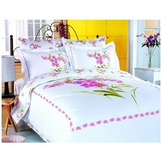 Постельное белье люкс- сатин BUKET белый 1.5 спальное, Le vele