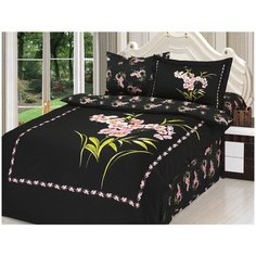 Постельное белье люкс- сатин BUKET черный 1.5 спальное, Le vele